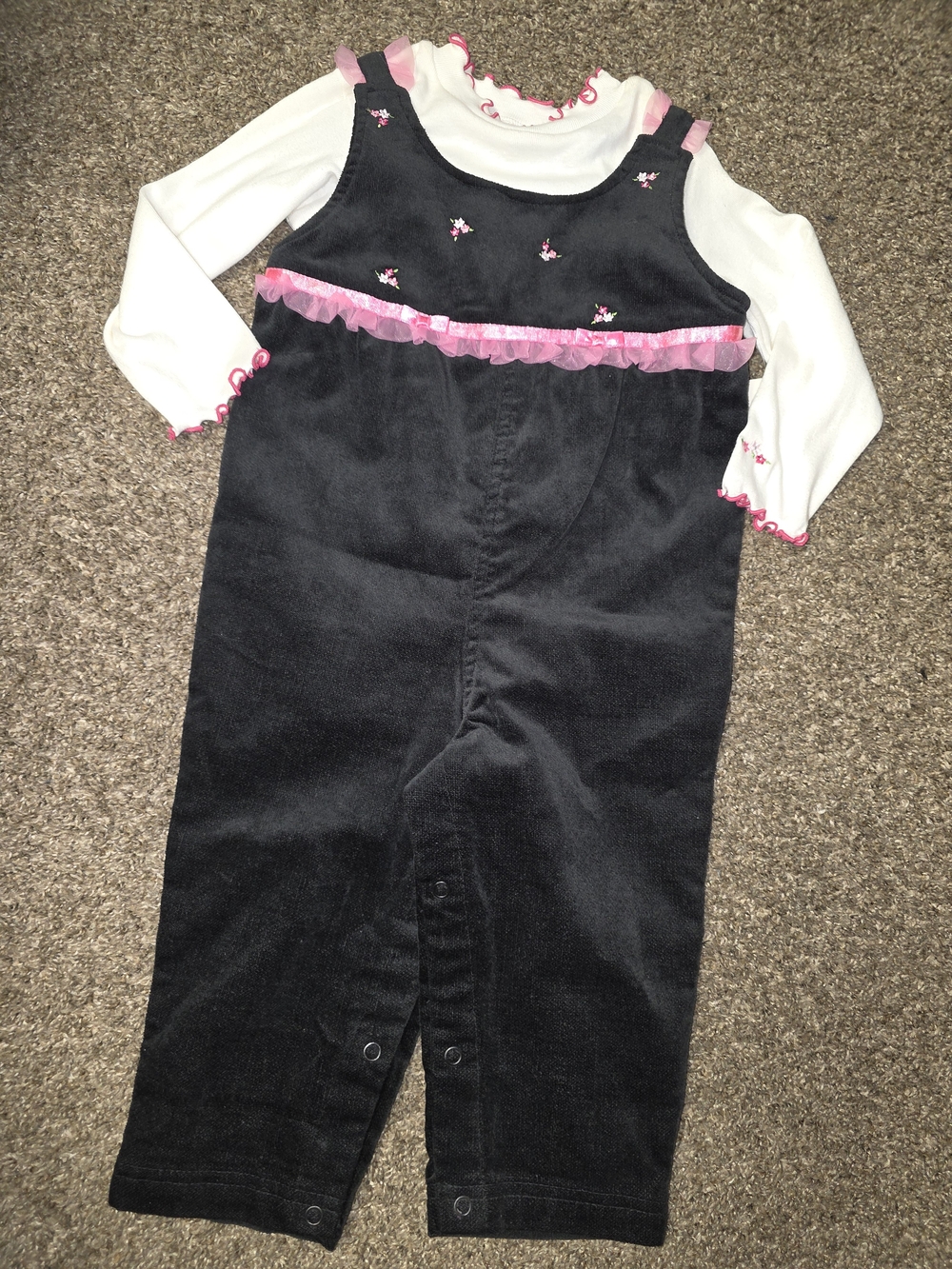 Sesame Street Black Corduroy Overalls with Pink Trim